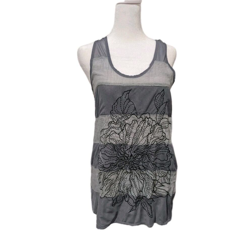 Rain Y2K Women's Size Medium Racerback Tank Top Camisole Shell Gray Stripe Sheer